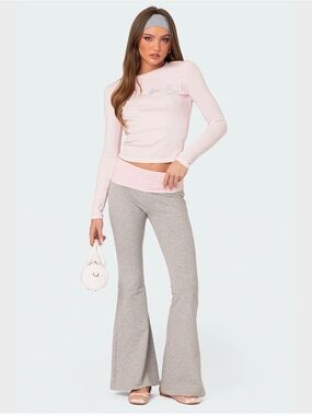 🌸🔆🌸NWOT Edikted/Pacsun Gray and Pink Fold-Over Cotton Pants With Flare Bottom🌸🔆🌸